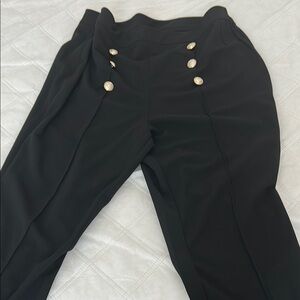 Elegant Black High-Waisted Pants with Gold Button Accents